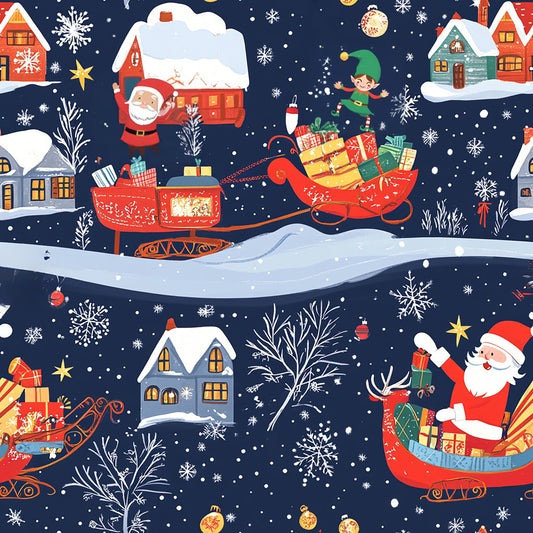 Tissu Thème Père Noël en Traîneau - 100% Coton OEKOTEX