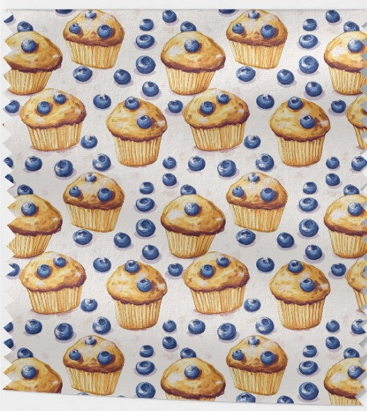 Tissu Gourmand Muffins aux Myrtilles – Certifié OEKOTEX, 100% Écologique
