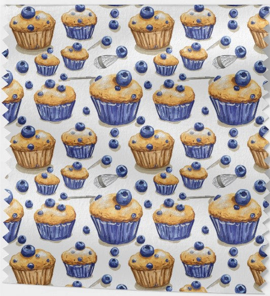 Tissu Gourmand Muffins aux Myrtilles – Certifié OEKOTEX, 100% Écologique