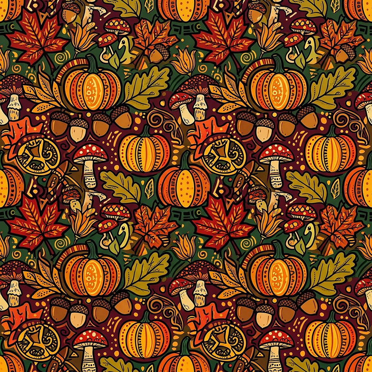 Tissu Coton façon Wax Motif Automne Gourmand – Oeko-Tex (3 coloris au choix)