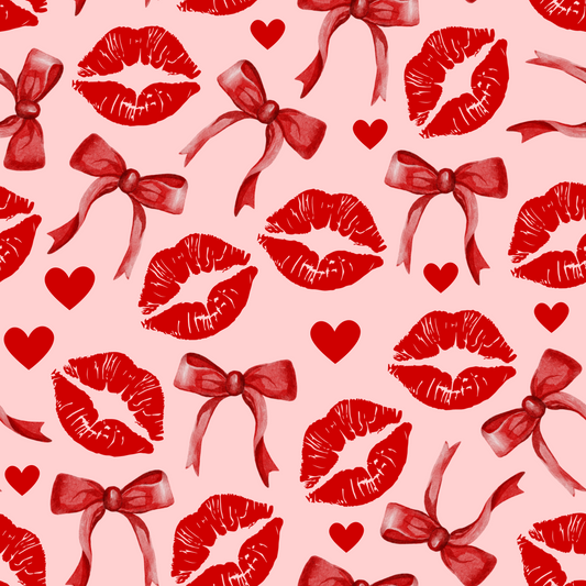 Tissu 100% Coton OEKOTEX – Motif Bisous & Nœuds Romantiques