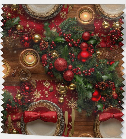 Tissu « Table de Noël Festive » - 100% Écologique et Certifié OEKOTEX