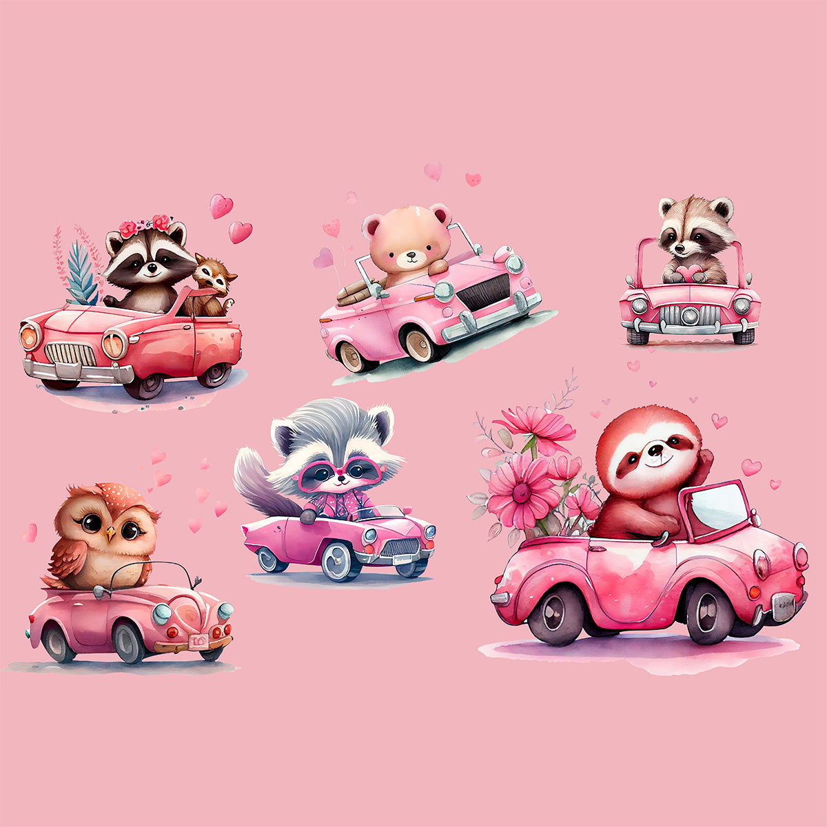 Tissu Prenium Animaux voiture rose Oeko-Tex
